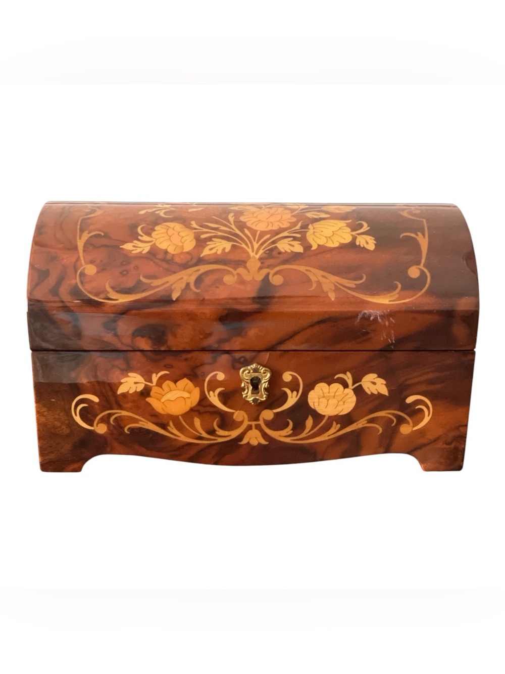 Vintage Italian Inlaid Wooden Music Jewelry Box w/ Key – Working Music Box
